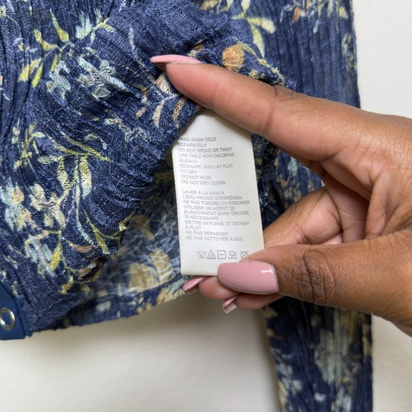 Free People Women Angelina Top XS Blue Sheer Button Front Long Sleeve Crop Indie - Picture 6 of 10